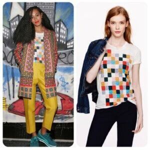 J. Crew Grid Block Linen tee! Celebrity Fave. Small